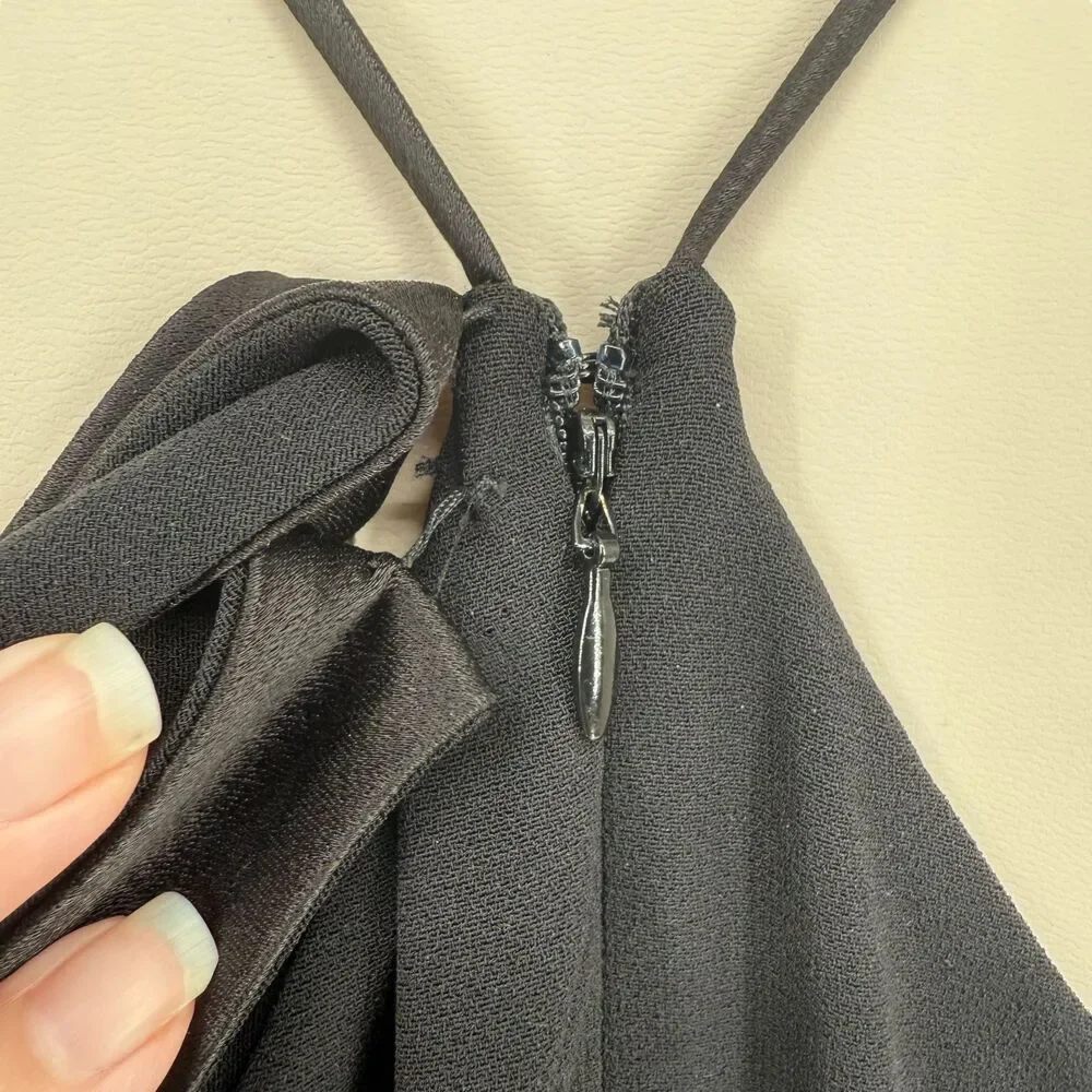 Halston Heritage Black Crepe Zip Halter Gown Dress Sz 8 Slit Strappy Formal NWT - Picture 11 of 16